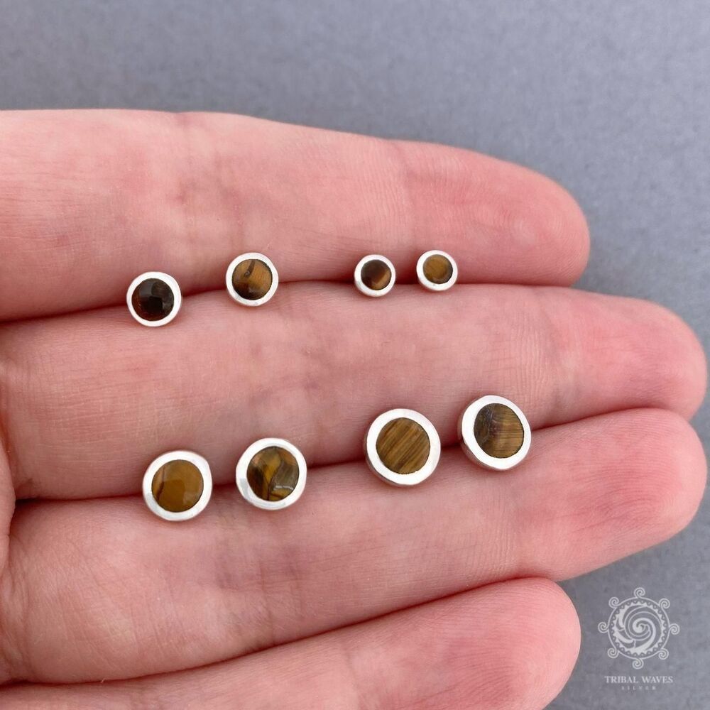 Tiger's Eye Sterling Silver Stud Earrings 4mm - 7mm